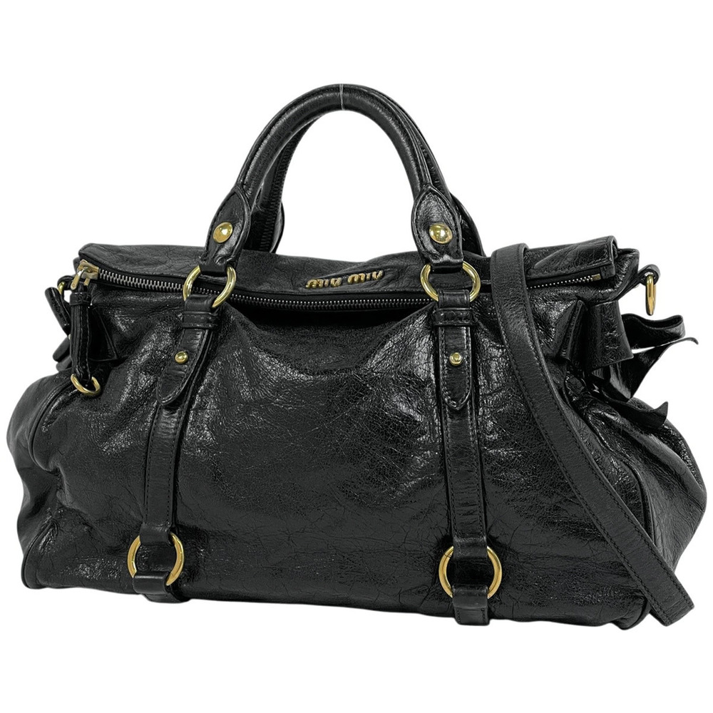 Miu Miu Handbag Ribbon Leather Black